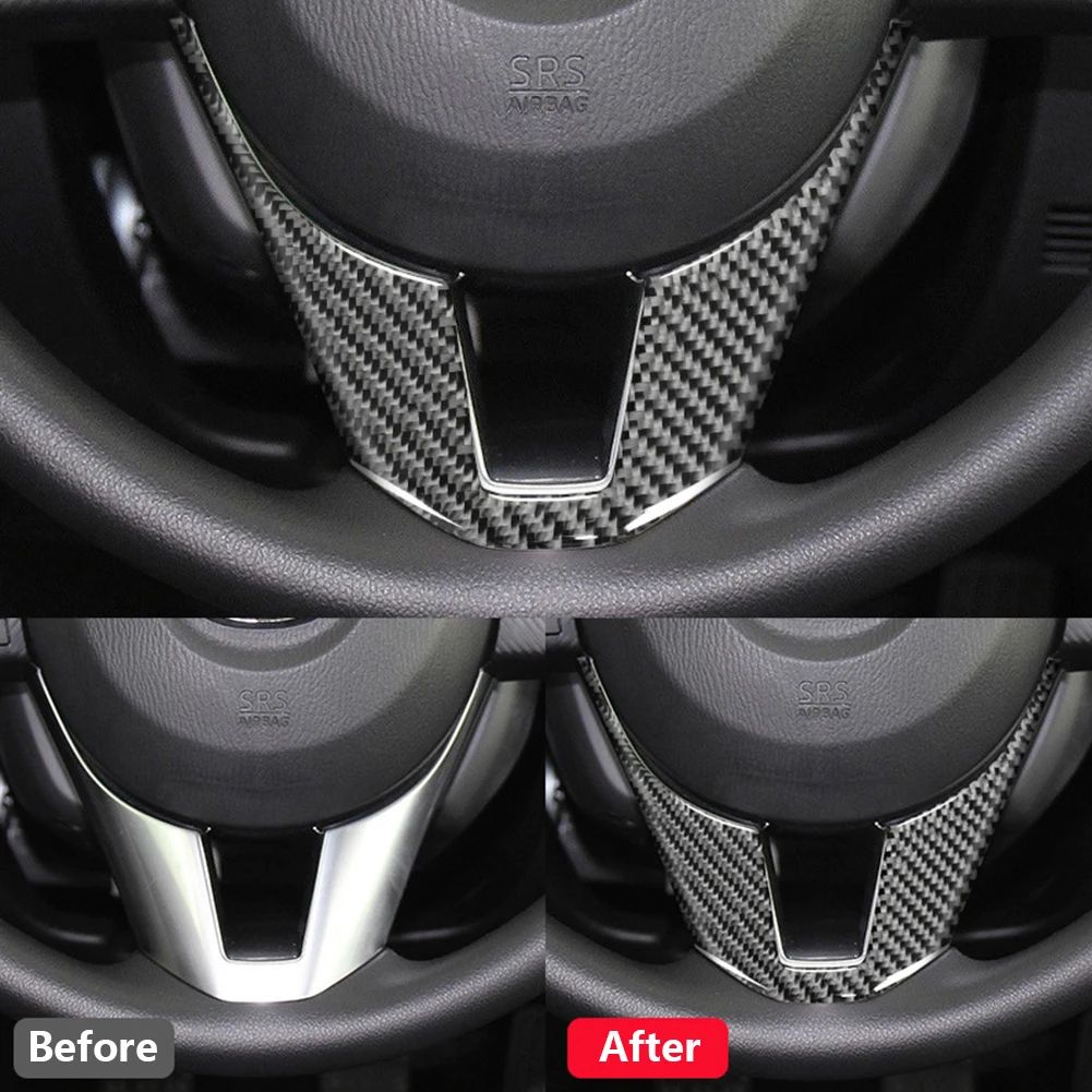 Car Interiors Accessories Carbon Fiber Car Steering Wheel Trim Cover Stickers For Mazda 3 Axela 2014 2015 2016