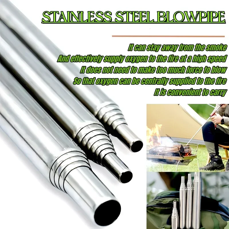 1Pcs Blow Fire Tube Mouth Blowpipe Outdoor Stainless Steel Telescopic  Blower Portable Camping Cooking Blowing  Stick