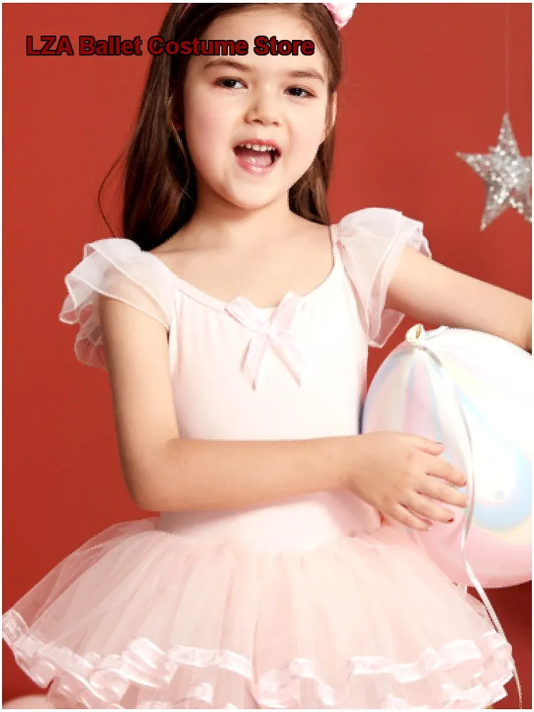 Children's Girls Summer Kindergarten Dress Short Sleeves Chinese Dance Performance Practice Leotard Kids