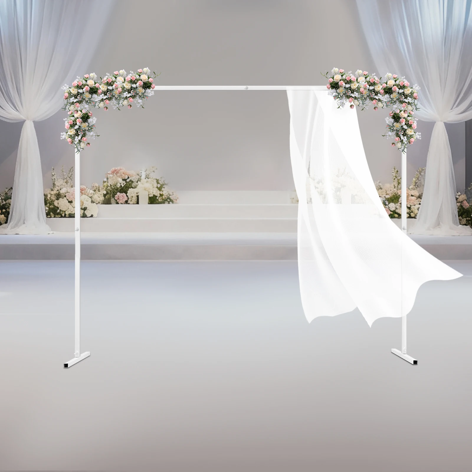 

White 6.6ft Square Wedding Arch, Galvanized Iron Pipe Frame for Party Backdrop, 22lbs Load Capacity