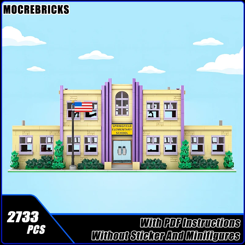 2733PCS Hot Selling City Street View Springfield Elementary School MOC Building Blocks Model DIY Technology Children Toys Gifts