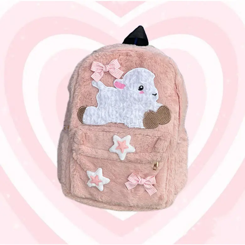 Mochila fofa rosa com arco para menina quente, bolsa de escola de ovelhas fofa, grande capacidade, mochilas estrela, moda coreana, outono, inverno, Y2k