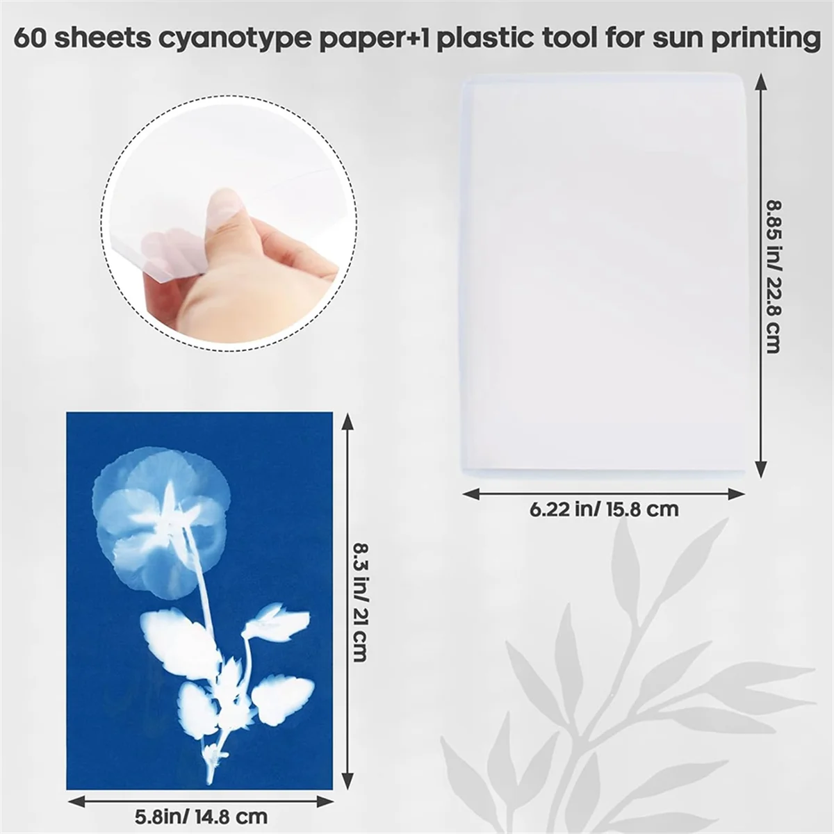 N04R60 Sheets Sun Print Paper Cyanotype Paper Kit, A5 Sun Art Paper with 1 Plastic Tool for Sun Printing, Solar Paper