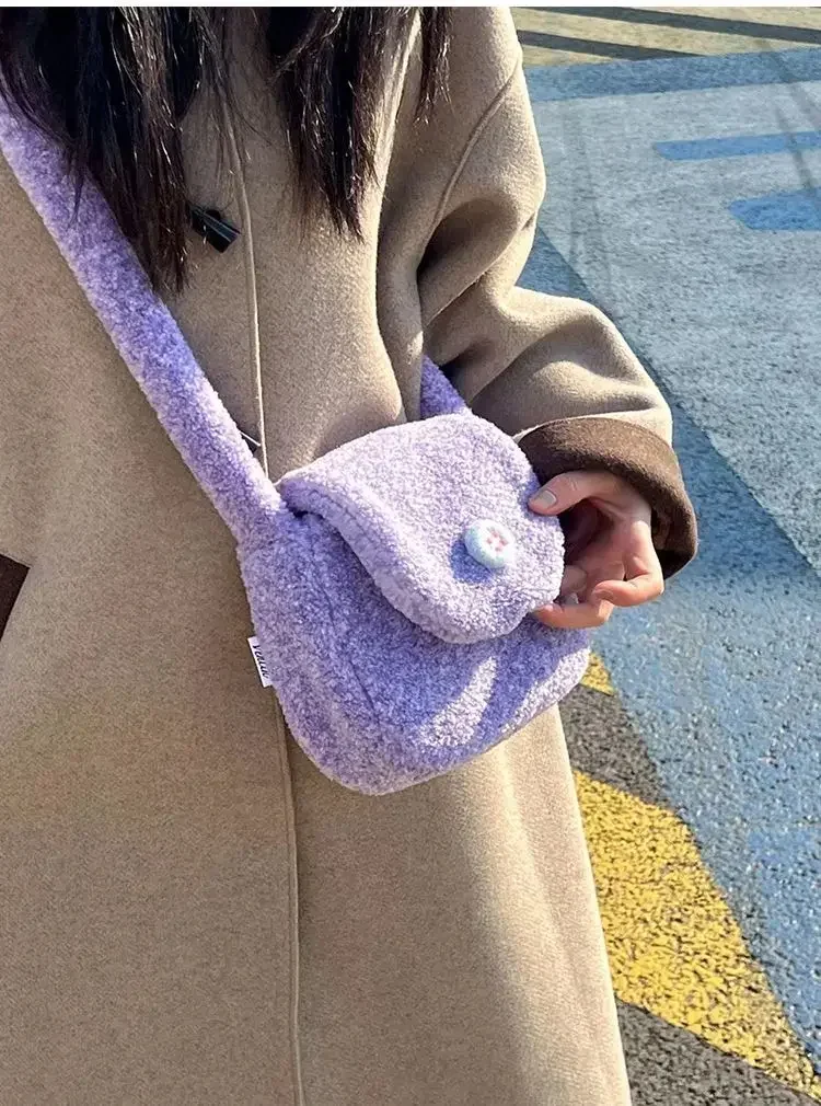 Purple Fluffy Bag Women Korean Sweet All-match Small Fresh Shoulder Bag Pures and Bags Crossbody Girls Bag