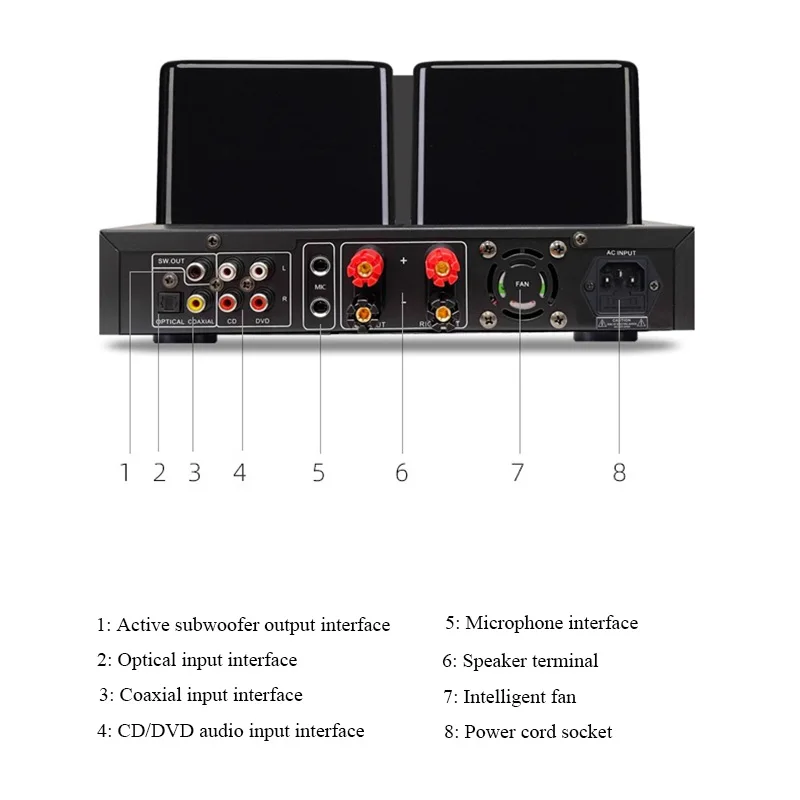 V8 하이엔드 진공관 파워 앰프 블루투스 5.0 120W X 2 출력 Hi-Fi 홈 앰프 (광 & 동축 디코딩 서브우퍼 출력 포함)