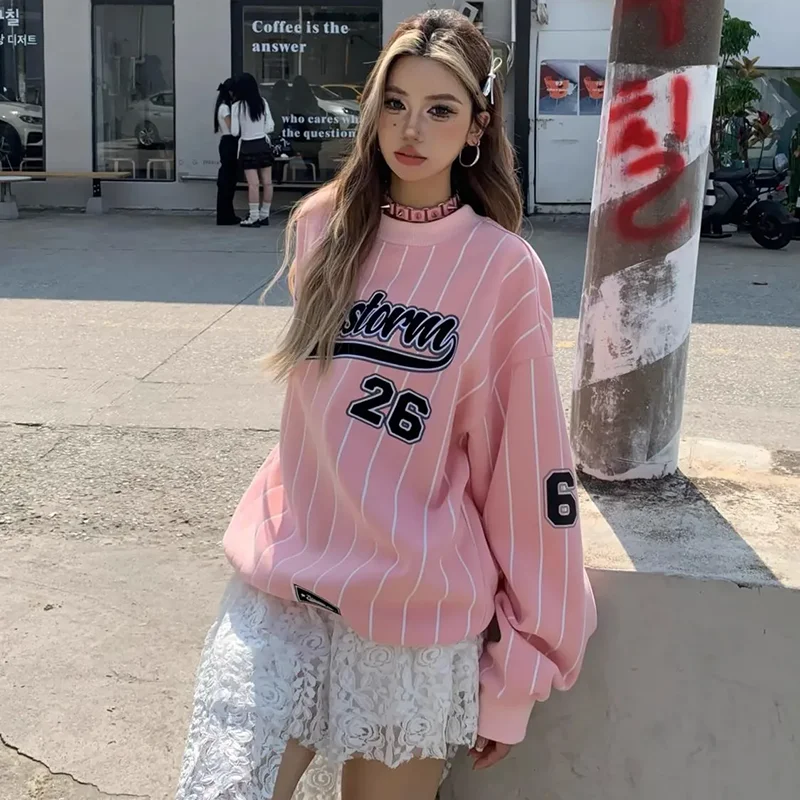 

Spring Autumn Hip Hop Pullover Women Goth Y2k Clothes Oversized Long Sleeve Tees T-Shirt Women Anime Printing Sweatshirt Woman