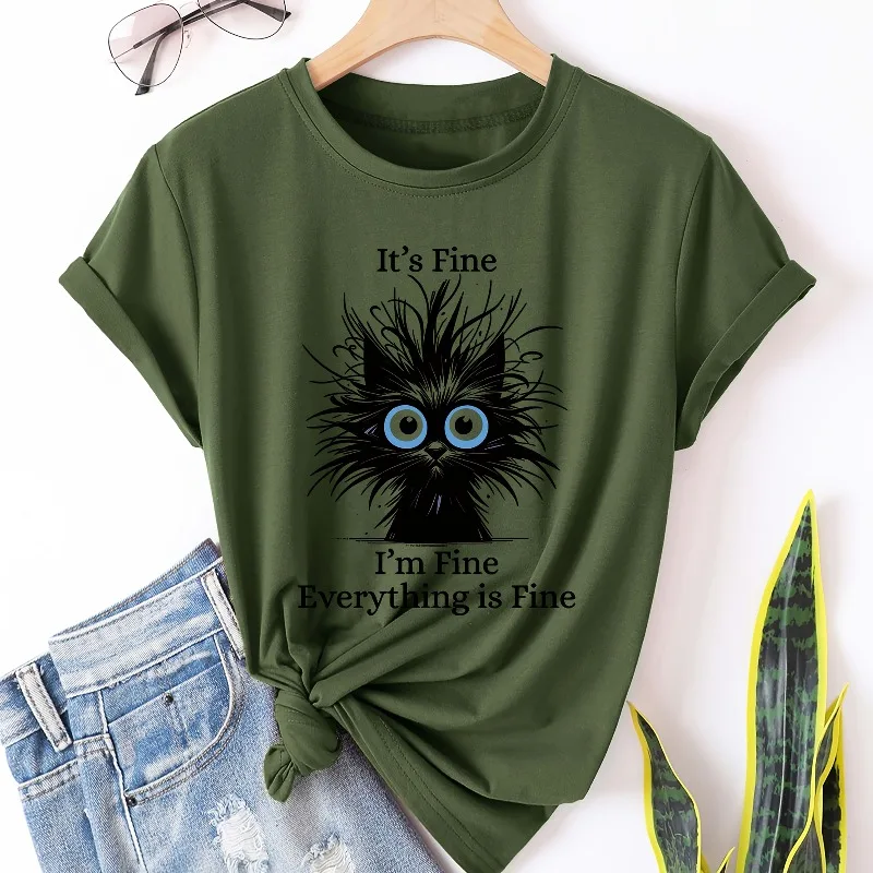 Satirical Cat Pattern Pure Cotton Printed Men's and Women's Loose Casual Short Sleeved Summer New Personalized Fashion T-shirt