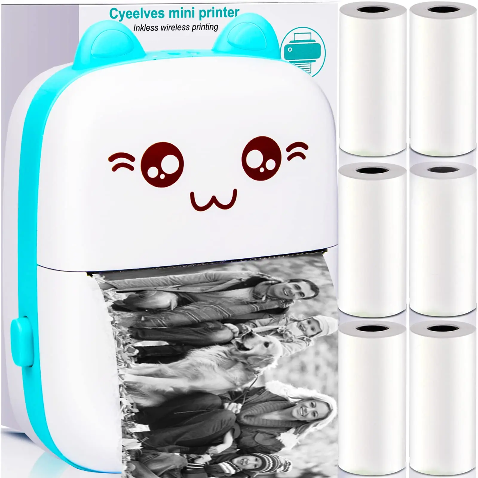 Mini Printer Portable, Pocket Thermal with 6 Rolls Paper Compatible iOS Android, Bluetooth Wireless Smart for Photo Pic