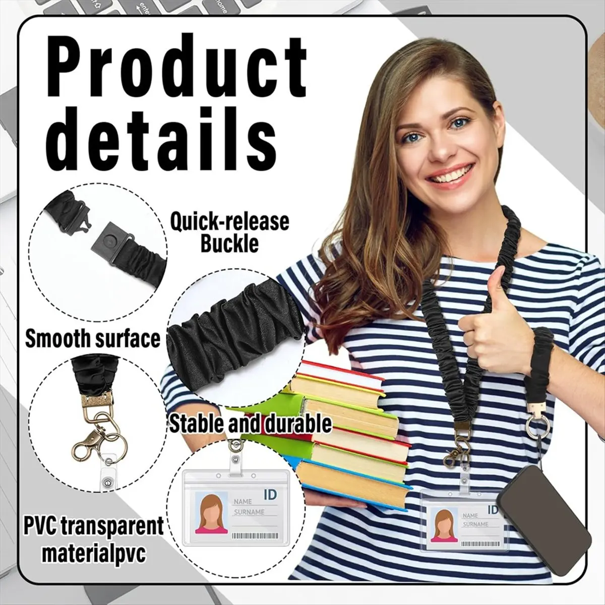 *ESTR Teacher Scrunchies Lanyard with Safety Breakaway Buckle Retractable Lanyard Keychain Wristlet Office Gift for Women