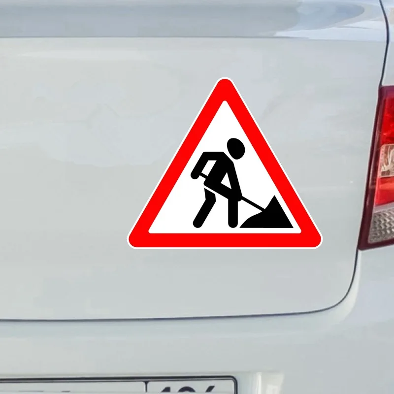 Kcs017 13x14.7cm Road Works Sign Repair Work Car Sticker Pvc Coloful Decals Motorcycle Accessories Sticker