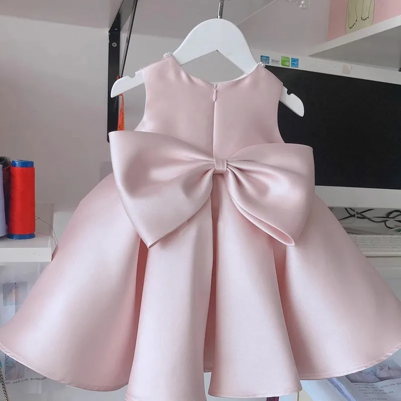 HETISO Kids Girls Elegant Dress Sleeveless Satin Beading Children Princess First Communion Ball Gown Present 1-12 Years