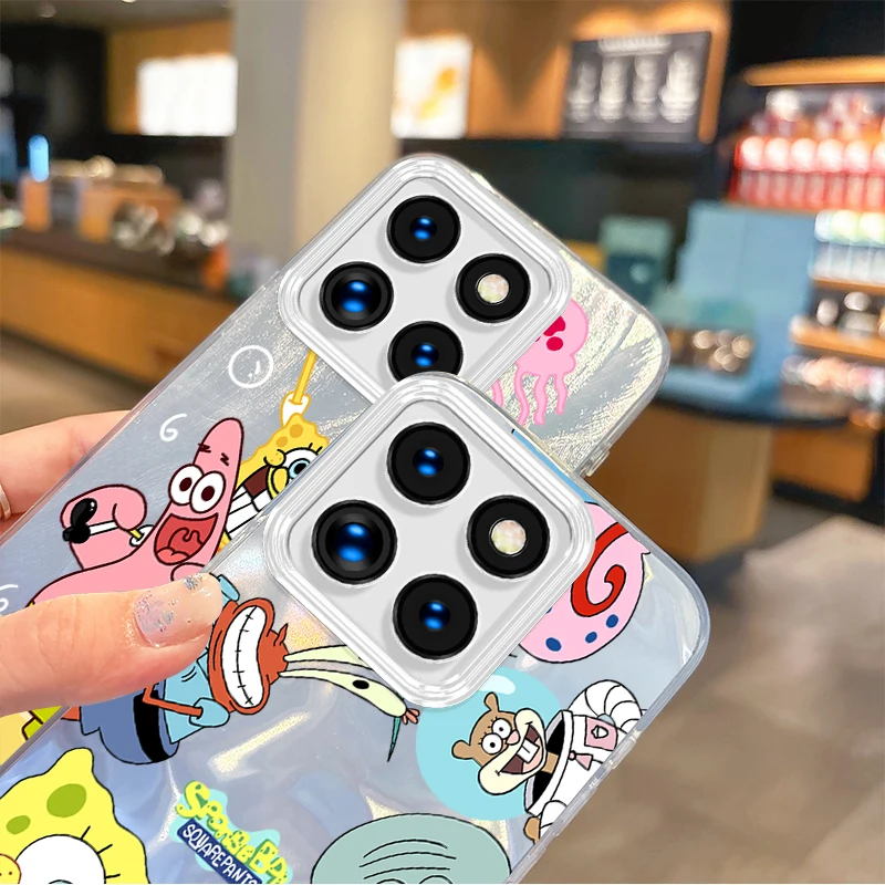 Cute S-SpongeBobs Cartoon Gradient Phone Case for Xiaomi Poco X6 X3 F6 M6 M4 Pro C61 13T 14T 11 Lite Hard Shockproof Matte Cover