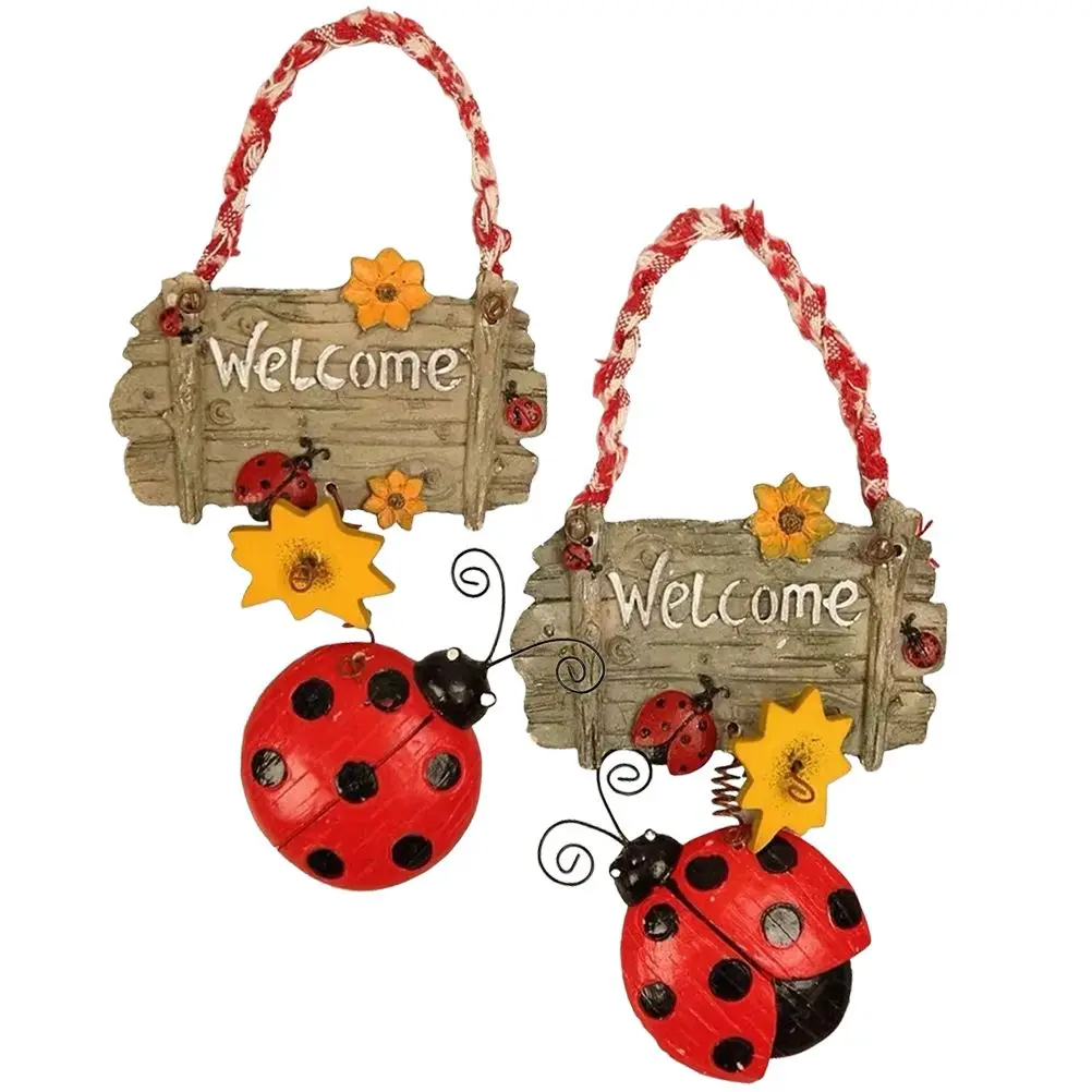 Resin Ladybug Welcome Sign Sunflower Door nament Decor Pendants for Home Party Festivals Hanging Wall Rustic