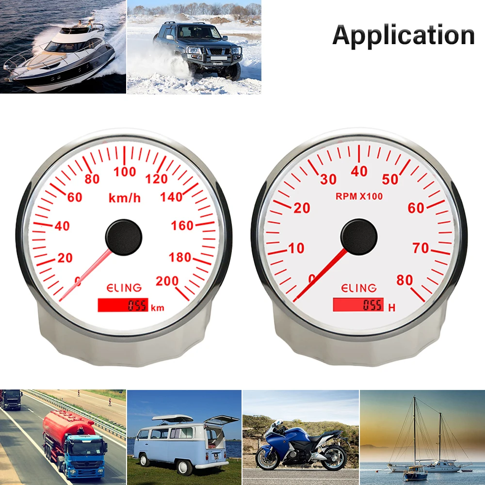 ELING 110mm GPS Speedometer 0-200KM/H Odometer with 0-8000RPM Tachometer with Backlight 12V 24V for Car Limousine Motorcycle