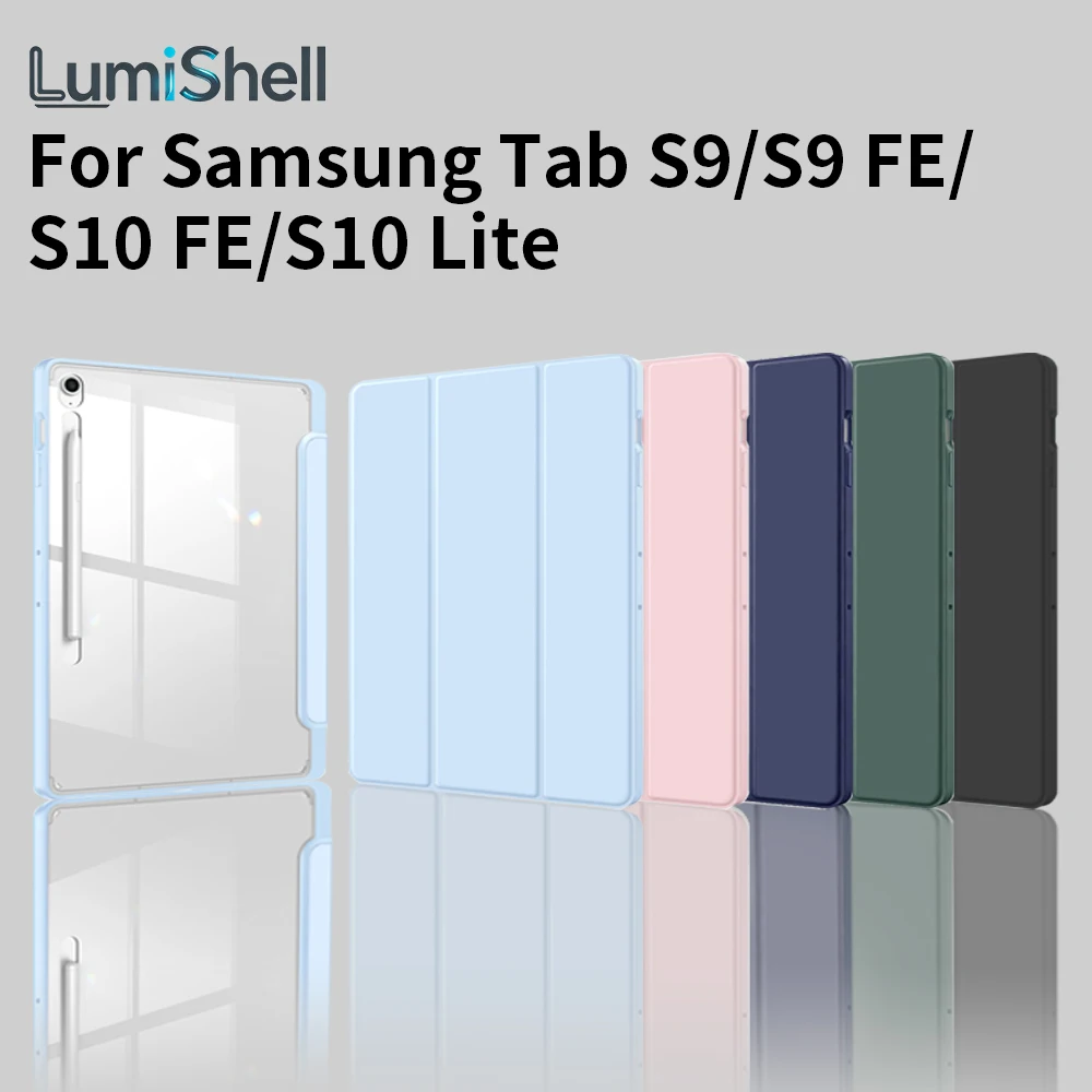 For Samsung Tab S10 FE/Tab S10 Lite/Tab S9 FE 10.9 Inch With Pen Holder, For Tab S9 11inch, Trifold Acrylic Clear Back Hard Cove