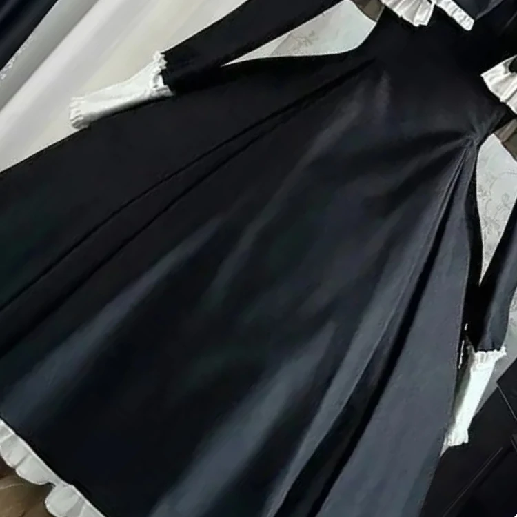 

Spring Black Color-Block Design Cape + Long Sleeve High-Waisted Slimming Mid-Length Dress Two-Piece Lolita Sweet Girl Set
