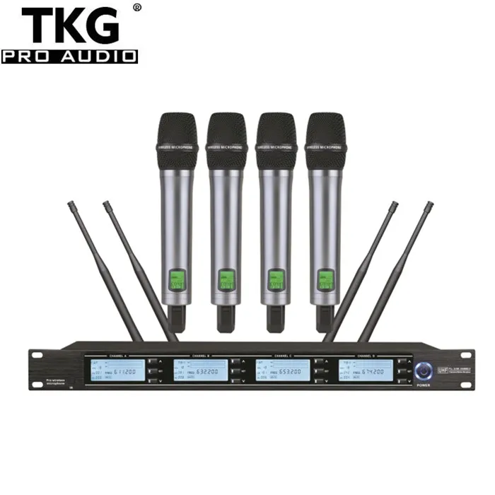 TKG 4 canali apparecchiature audio karaoke cuffia lavalier concerto all'aperto Microfono wireless senza fili sistema uhf professionale