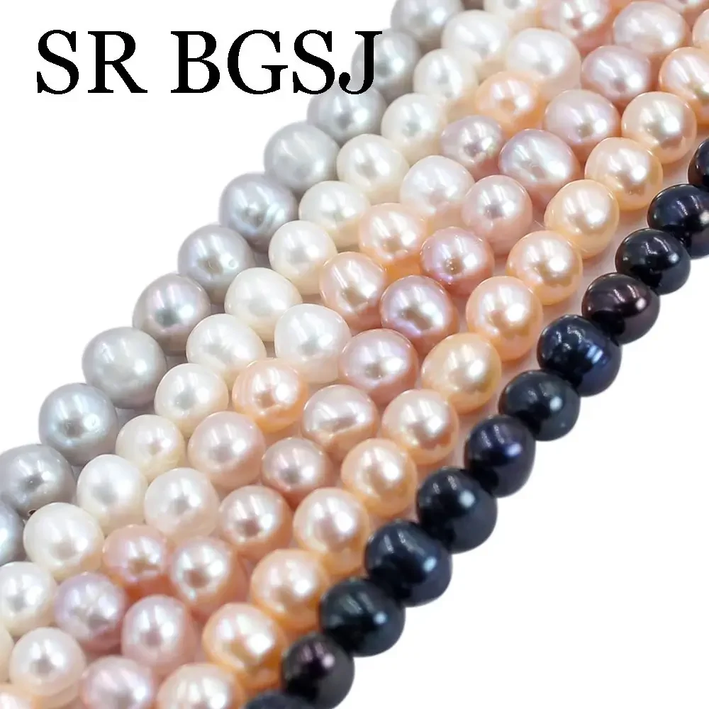 

5-6mm White Pink Purple Black Natural Freshwater Round Pearl Jewelry DIY Beads Strand 14inch