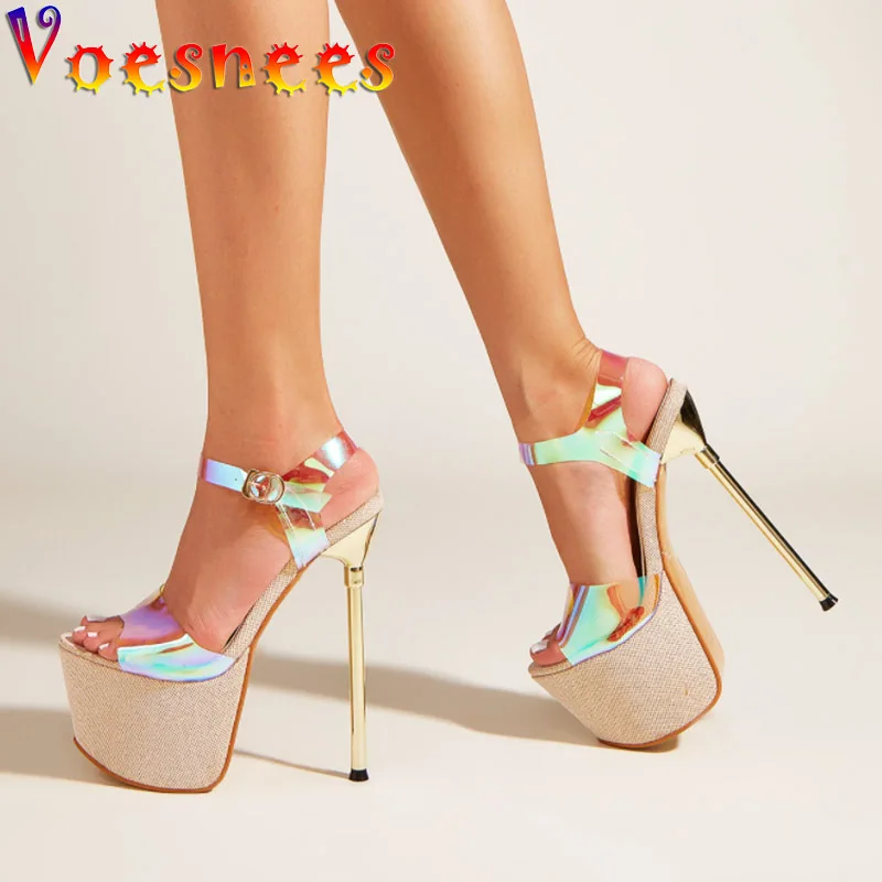 Sexy 17CM Shiny Platform Thin High Heels New Women Transparent PVC Sandals Nightclub Pole Dance Shoes Summer Stage Ladies Pumps