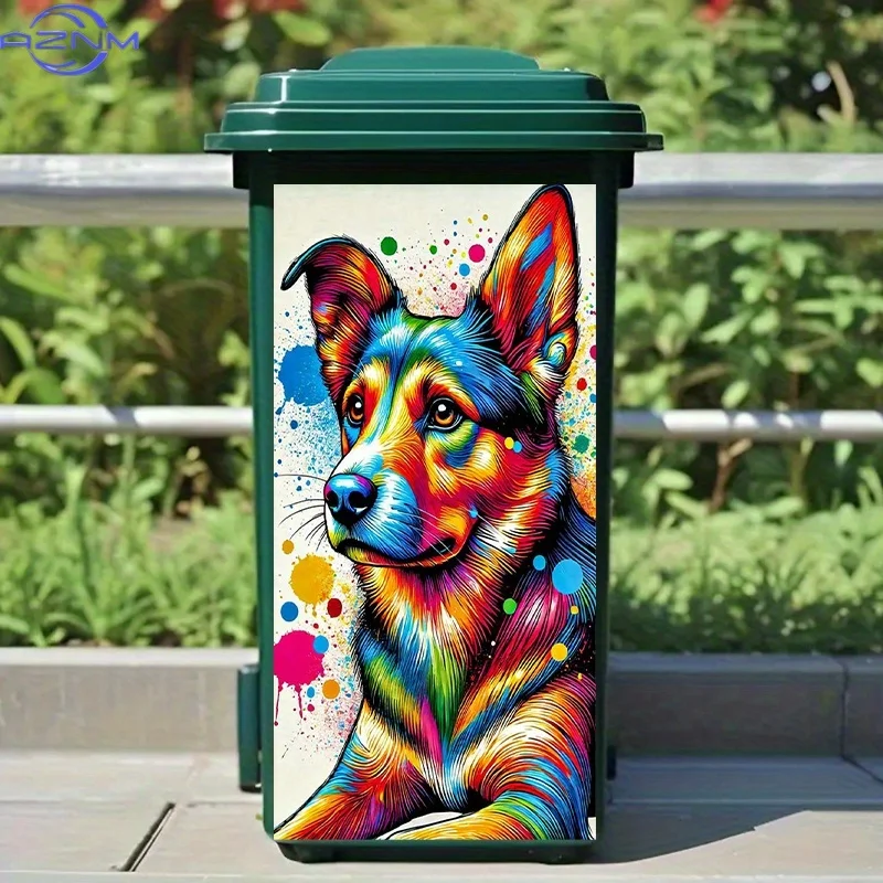Colorful Dog Portrait Self-Adhesive Dustbin Stickers, Non-Festive, PVC Trash Can Decorative Stickers,  Great for Art-Themed Ro