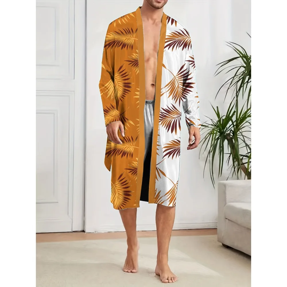 رداء رجالي مطبوع رقميًا للربيع والخريف، رداء نوم ممتع، للترفيه المنزلي والترفيه، سريع الجفاف #5