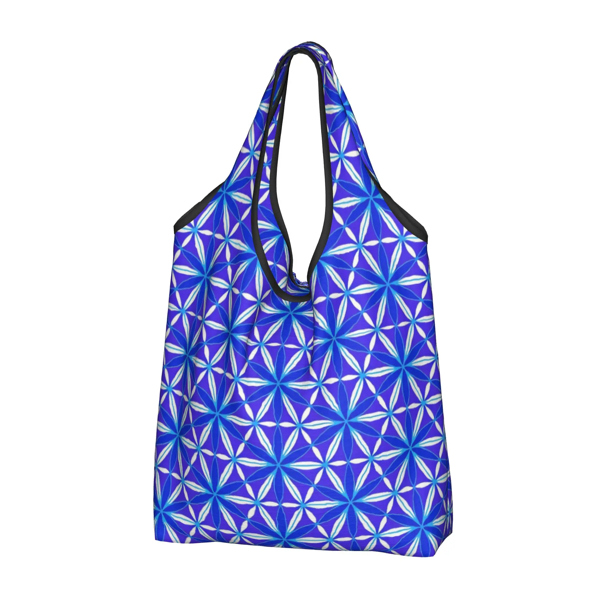 Funny Flower of Life  Shopping Tote Bags Portable Sky Lapis Lilac Boho Floral Groceries Shopper Shoulder Bag