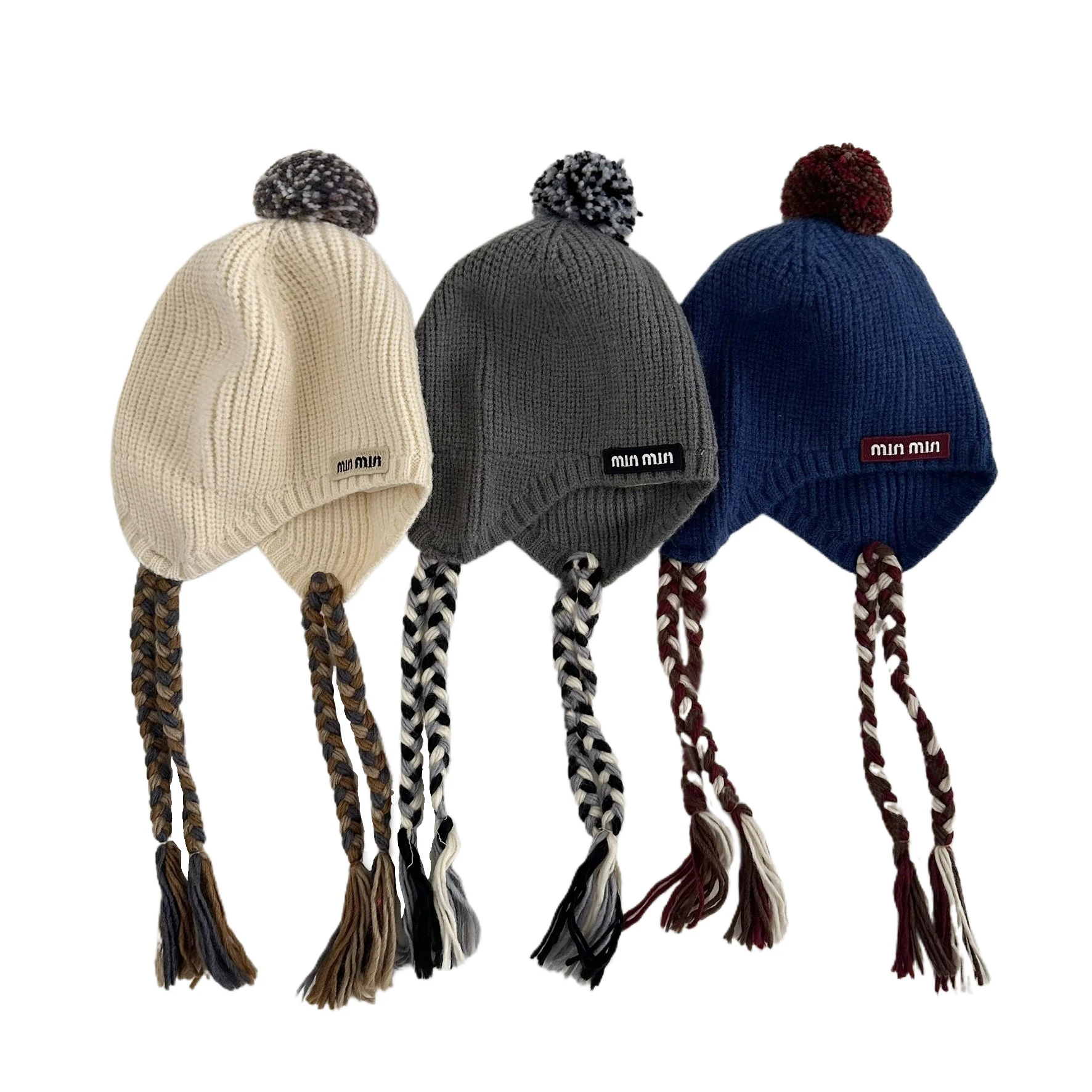 

2-8 Year Pompom Baby Ear Protection Cap Winter Warm Children Pullover Kids Solid Color Woolen Knitted Hat Toddler Tie Beanies