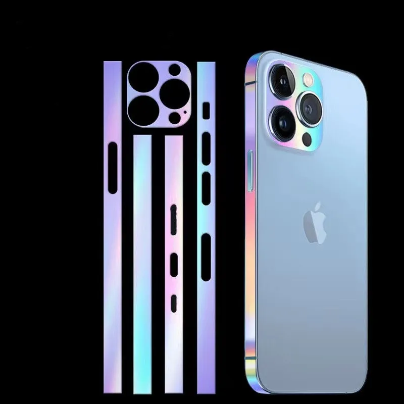 Colorful Dazzle Colour Luminous Skin For iPhone 14 13 12 Pro Max Mini Side Wrap Cartoon Border Cover Camera Sticker 3M Protector