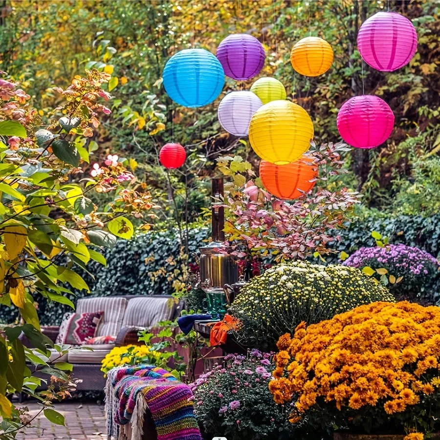 8PCS Paper Lanterns Decorative, Party Supplies for Rainbow Birthday Party Mexican Fiesta Decorations Colorful Paper Lanterns Chi