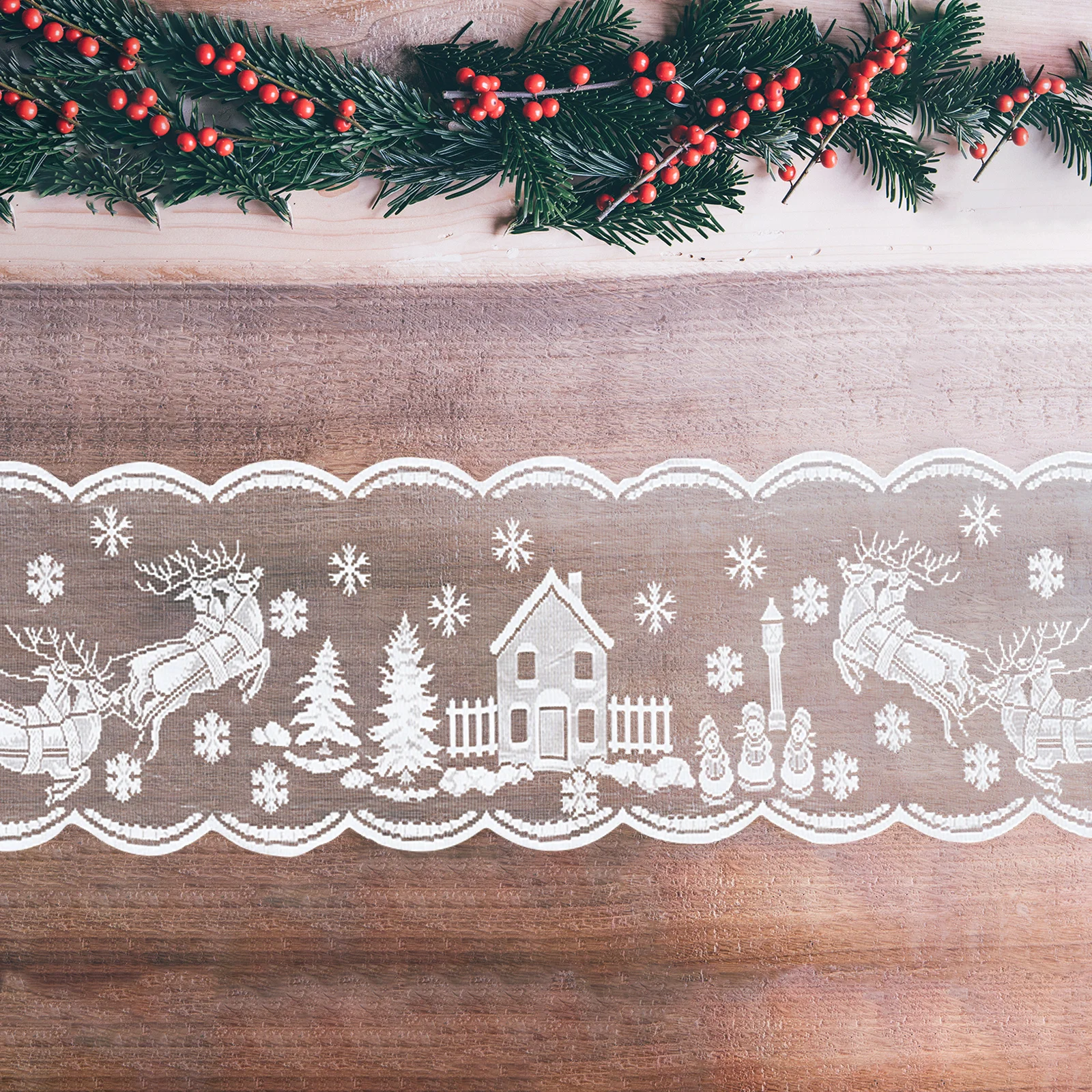 

Xmas Lace Table Runner Delicate Christmas Table Cloth Home Festival Decoration Practical Wide Application Folding