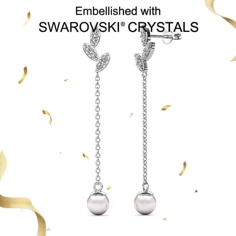 

Daisini Swarovski кристаллы и жемчуг для женщин дизайн листьев стерлинговое серебро 925 пробы белое золото 18 карат ювелирные изделия новые поступления
