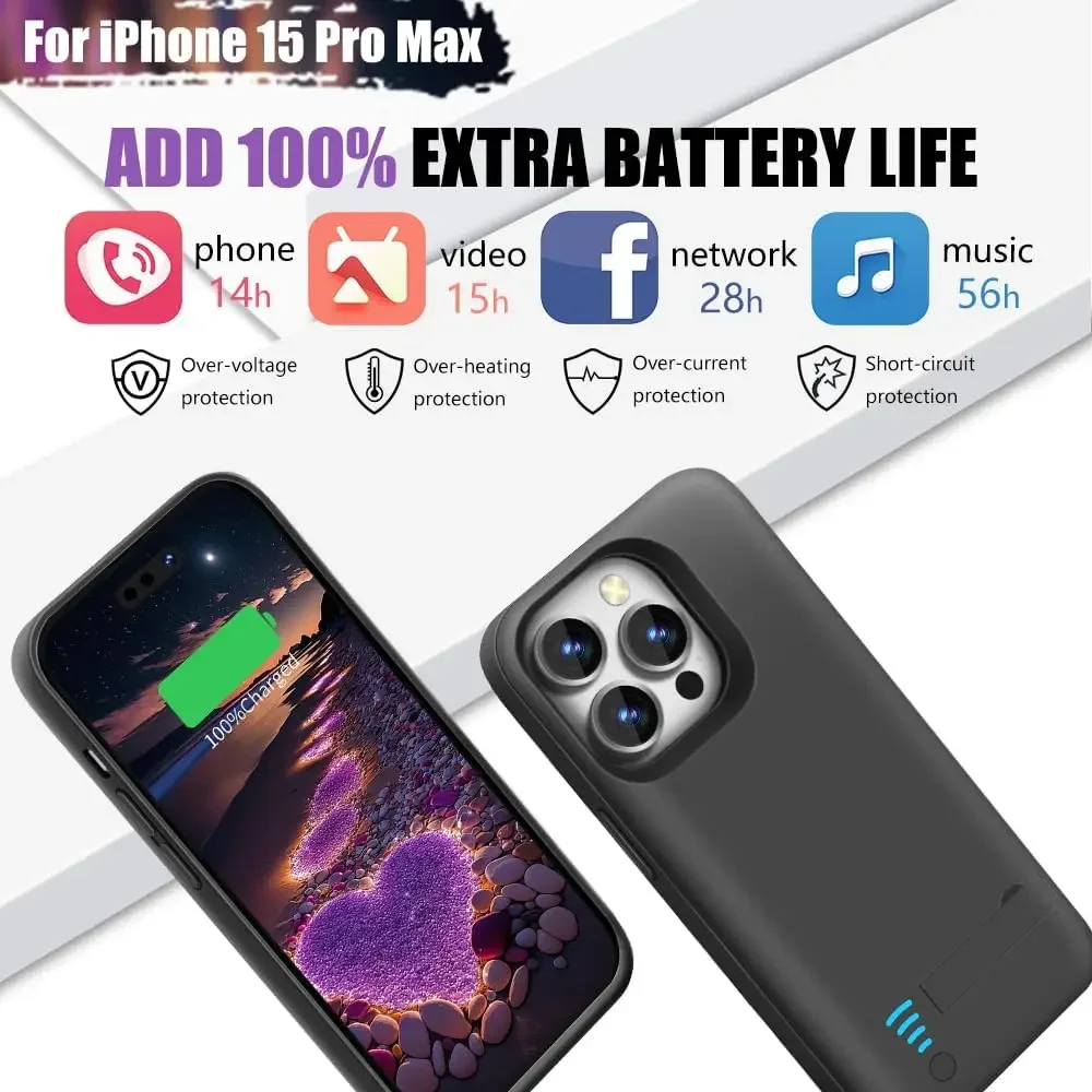 

6000mAh Battery Charger Case for iPhone 15 Pro Max Power Case Portable Charging Cover Power bank Battery Pack batterie externe