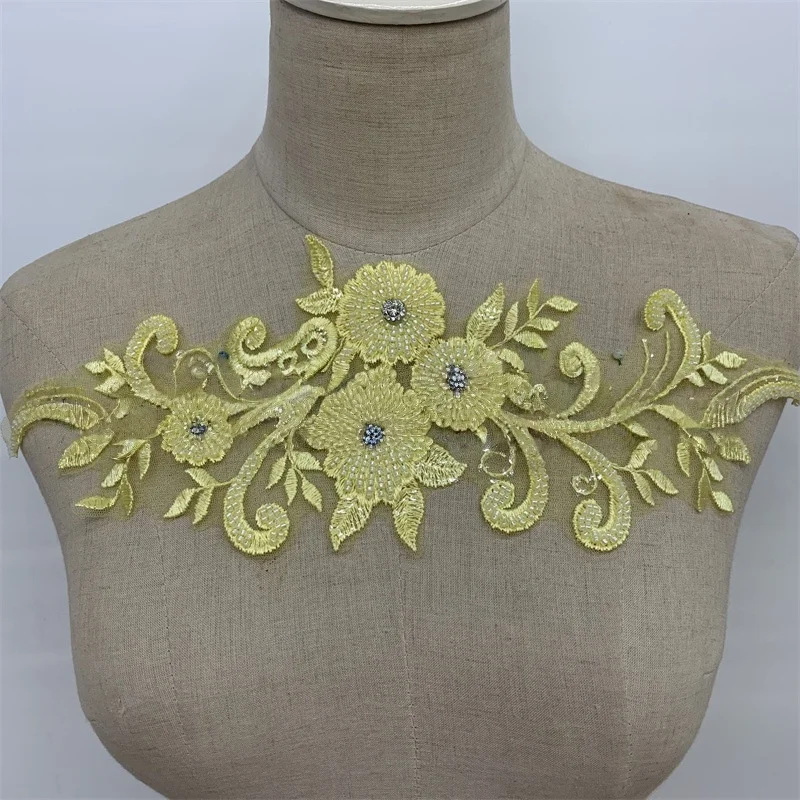 20 Colors 3D Embroidered Beads Fabric Flowers for DIY Dress Floral Appliqued for Bridal Gowns Craft Embellishments Material