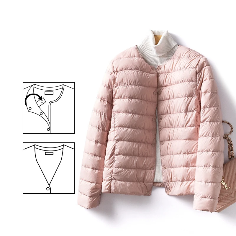 NONE Frauen Liner Ente Unten Jacke Oansatz Variable V-ausschnitt 2022 Neue Weibliche Winter Warm Halten Kragenlose Ultraleicht Stepp Puffer Mantel 4