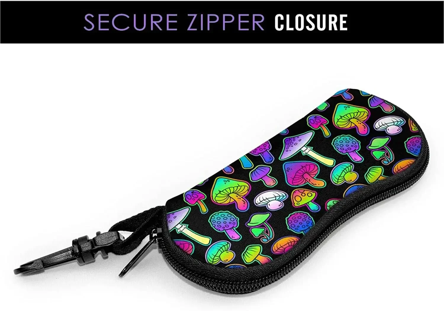 Psychedelic Mushroom Sunglasses Soft Case with Belt Clip Zipper Eyeglass Box Portable Light Travel Glasses Bag for Women Men