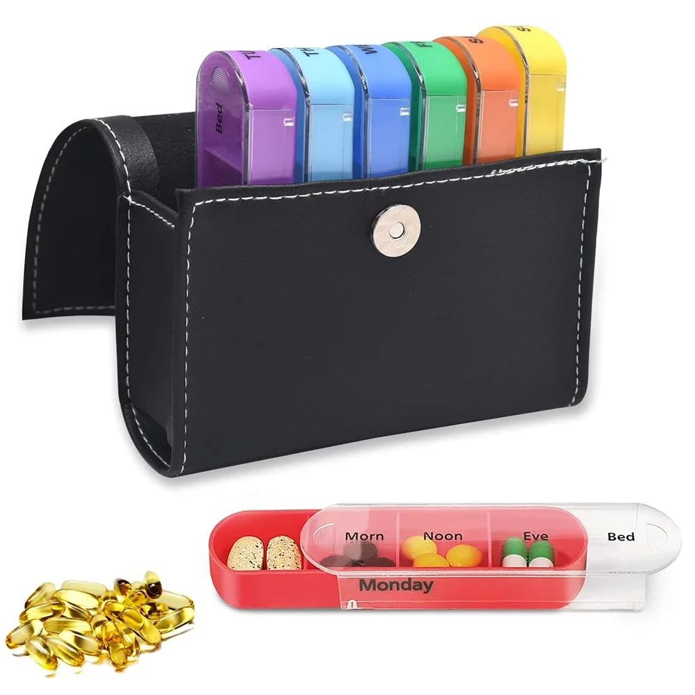 Pill Organizer Case, Weekly Travel Pill Case Medication Reminder Daily, Day Night 7 Compartments for 4 Times A Day,7 Days a Week