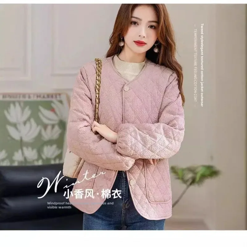 Elegant Tweed Style Cotton Coat Jacket Argyle Loose-Fit Casual Thin Women's Cardigan Jacket For Spring Autumn 2024