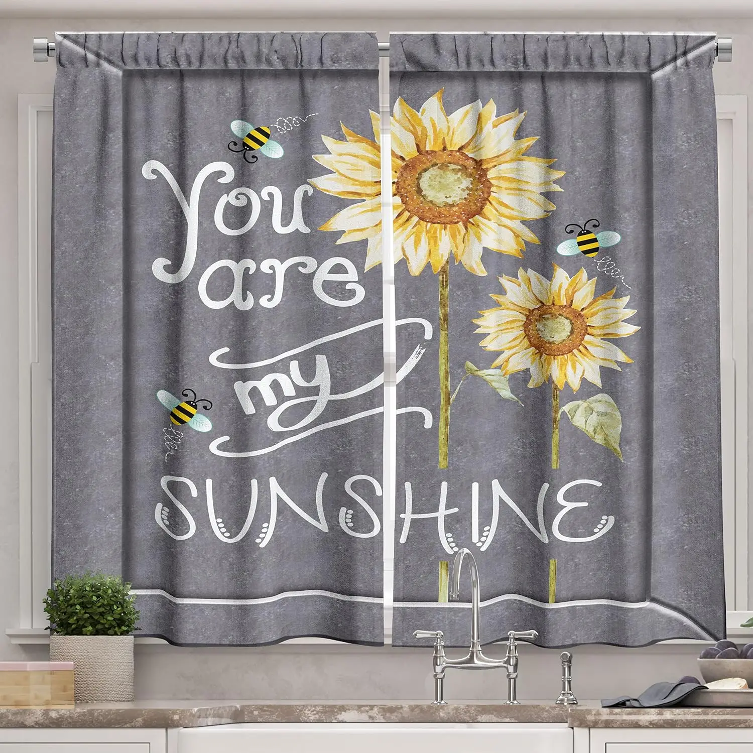 Boho Sunflower Curtains Yellow Floral Drapes Farmhouse Window Curtain Panels Quote Sunshine Cottagecore Home Decor Art