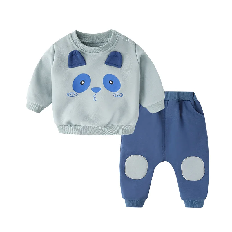 Toddler Baby Boy 2PCS Clothes Set Cotton Ears Cartoon Kid Girl Sweatshirt Outfits Ins Patchwork Jogger Pant Infant Boy Tracksuit