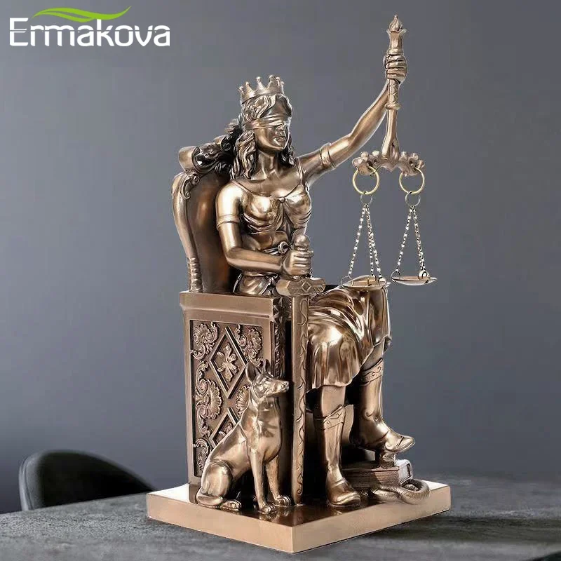 ERMAKOVA European Greek Fairness Justice Goddess Statue Fair Angels Resin Bookends Sculpture Ornaments Study Room Decoration