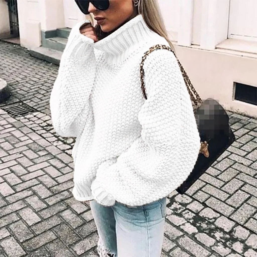 Sweater Womens Retro Pullover Turtleneck Fashion New  Autumn Winter Knit Hot Style Bold Lines Pullovers Female Woman Clothing