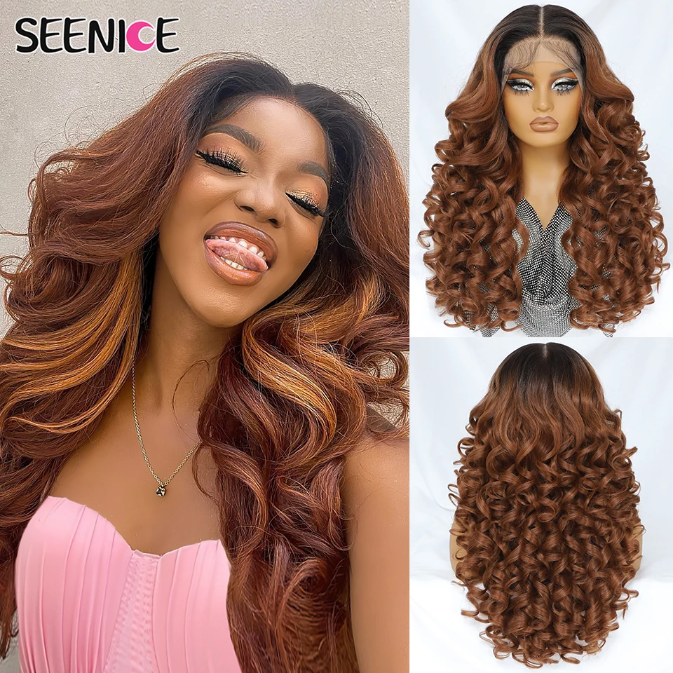 24Inch 13X6 Synthetic Latisha Lace Front Wigs Pre Plucked Lace Frontal Wig For Women Curly Highlights With Babyhair Ombre Blonde