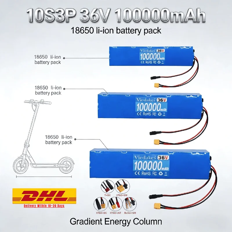 

High Safety 10S3P 18650 Li-ion Battery Pack 36V 100000mAh – Premium Replacement for M365 M365Pro Electric Scooter