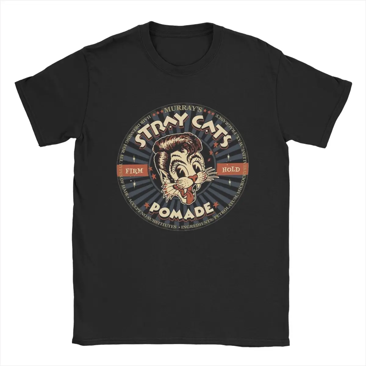 Men Stray Cats Band T Shirt Pure Cotton Tops Vintage Short Sleeve Round Neck Tees Plus Size T-Shirt