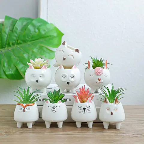 Creative Cute Animal Rabbit Fox Thumb Succulent Plant Pot Flowerpot Office Desktop Triangle Quadrangle Vase Home Garden Decor
