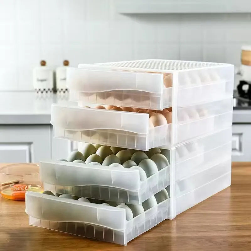 

Household Egg Storage Box Drawer-Type Refrigerator Egg Storage Box Plastic Transparent Fresh-Keeping Box Double Layer Egg Tray