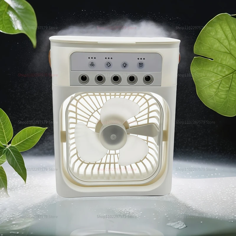 Mini USB Water Mist พัดลมแบบพกพา Air Cooler Humidifier 3 ใน 1 เครื่องปรับอากาศพัดลม 7 สี LED Night Light Office Home พัดลม