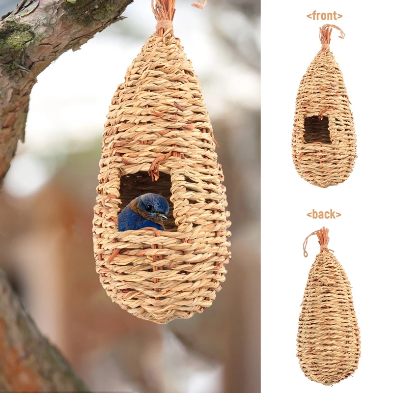 Garden Handing Birds Nest Box Breeding Swallows Nest Grass Hand Woven Birdhouses For Outdoors Hanging