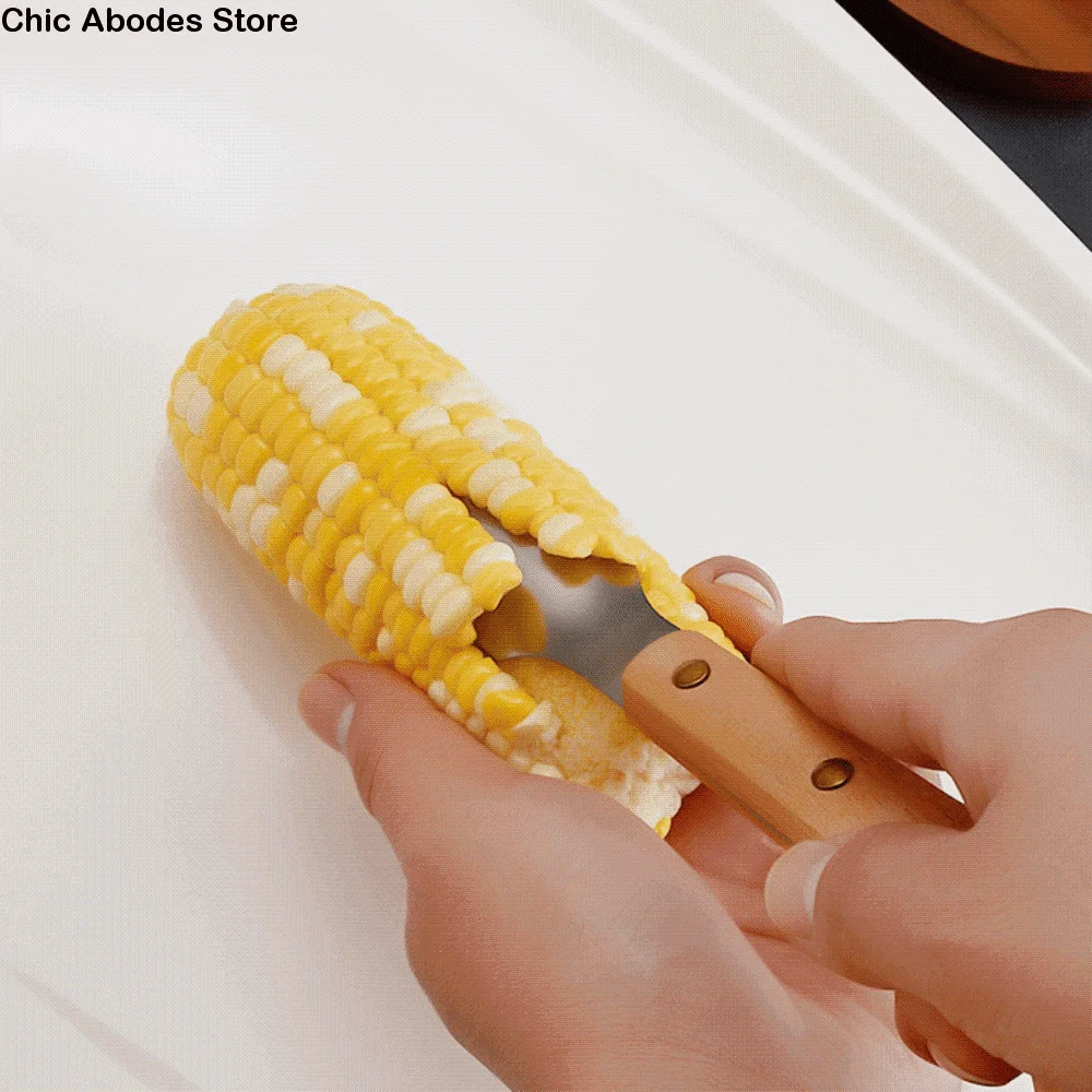 

2 Piece Wood Handle Corn Husker Effortless Quick Corn Stripping Shovel Serrated Curved Head Design Corn Planer Salad