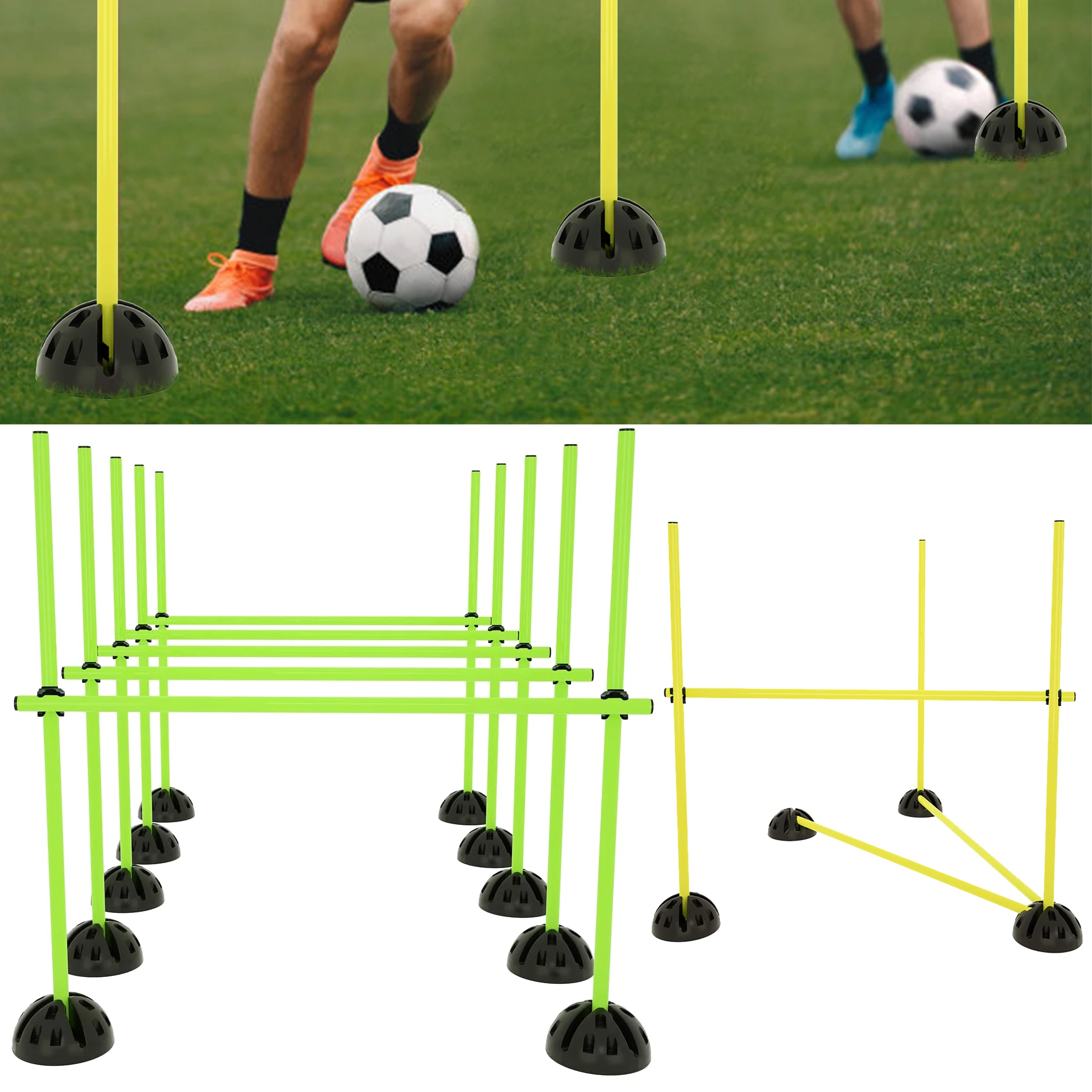 Kit d'entraînement d'agilité pour le football – Ensemble d'obstacles réglables pour la vitesse et la coordination – 15 barres avec bases remplissables d'eau – pour l'entraînement au football, les sports de plein air et les exercices de fitness